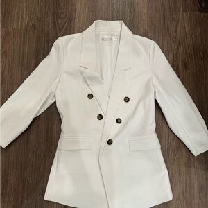 New York & Company Ivory Double-Breasted Blazer with Gold Buttons